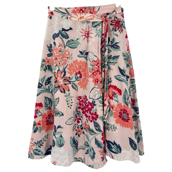 LOFT Dresses & Skirts - LOFT Linen Blend Floral Print Midi Wrap Spring Flowy Pink & Blue Skirt SZ 6
